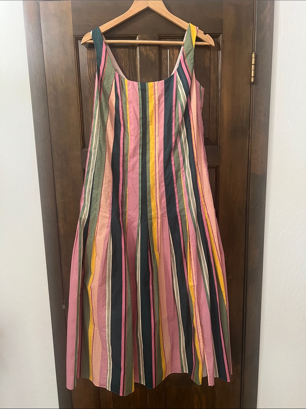 Akris Punto Striped Midi Dress in Pink, Yellow, Green, Navy